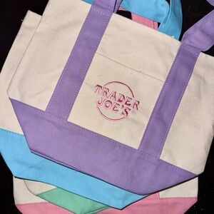 Brand New Trader Joe’s Mini Pastel Multicolor Canvas Tote Bag Set
